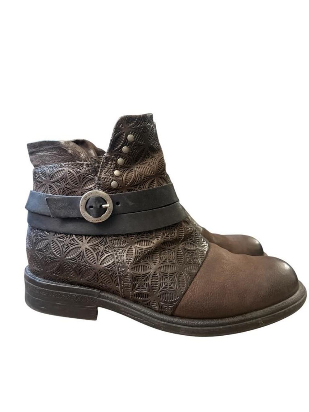 Miz Mooz Pixie Brown Leather Bootie Women size 37 US 7